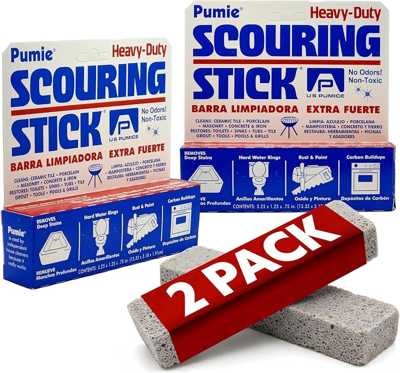 PUMIE Scouring Stick 2 Pack, Toilet Bowl Ring Remover, Heavy Duty Extra Strong Pumice Cleaning Bar, Pumice Stone for