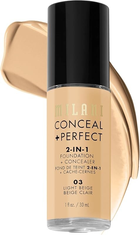 Milani Conceal + Perfect Liquid Foundation Makeup - Light Beige, 1 Fl. Oz — non comedogenic foundation heavy dut for