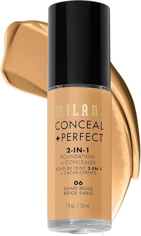 Milani Conceal + Perfect 2-in-1 Foundation + Concealer Makeup 06-Sand Beige — non comedogenic foundation pack for non