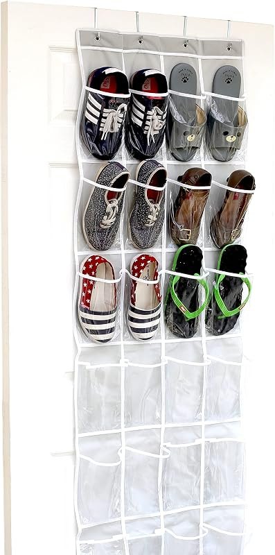 Simple Houseware 24 Pockets Clear Over the Door Shoe Organizer, Gray — over the door organizer replacement for over