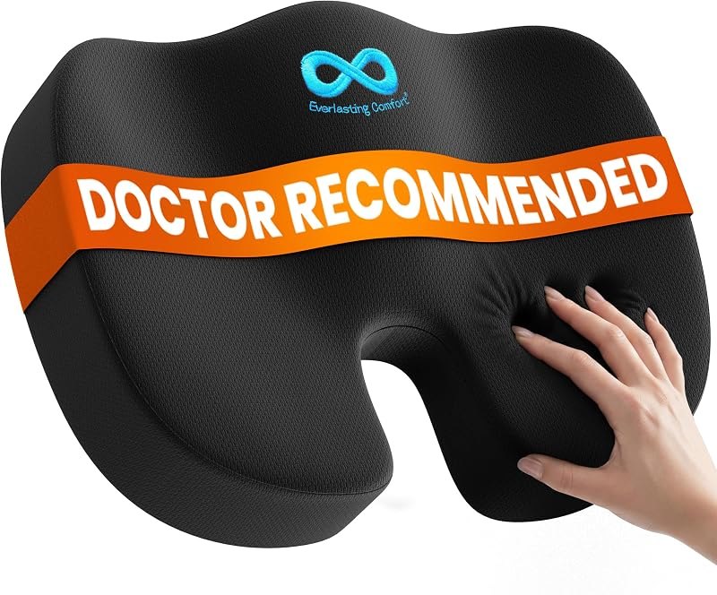 Everlasting Comfort Doctor Recommended Memory Foam Seat Cushion for Office Chairs & Car - Ergonomic Office Desk