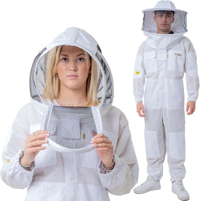 3 Layer Ventilated Bee Suit for Men & Women, Sting Proof Beekeeping Suit with Fencing & Round Veil, Professional