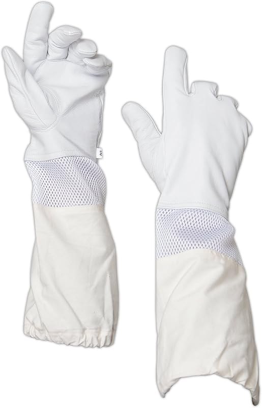 Goatskin Leather Bee Gloves for Men & Women with Vented Mesh - Medium — goatskin bee gloves for bee suit with veil