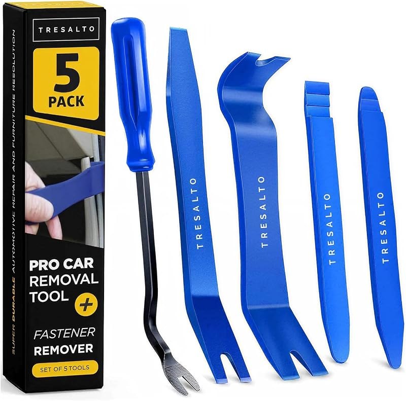 Tresalto Auto Trim Removal Tool Kit - 5 Piece set for Dash, Door Panel, Clip Remover - Scratch-Resist Nylon Pry Tools