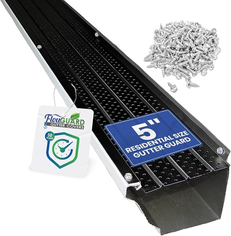 FlowGuard Gutter Guard, USA Made Professional DIY 5 Inch 50-Year Gutter Cover Leaf Protection System - Thermal Thaw