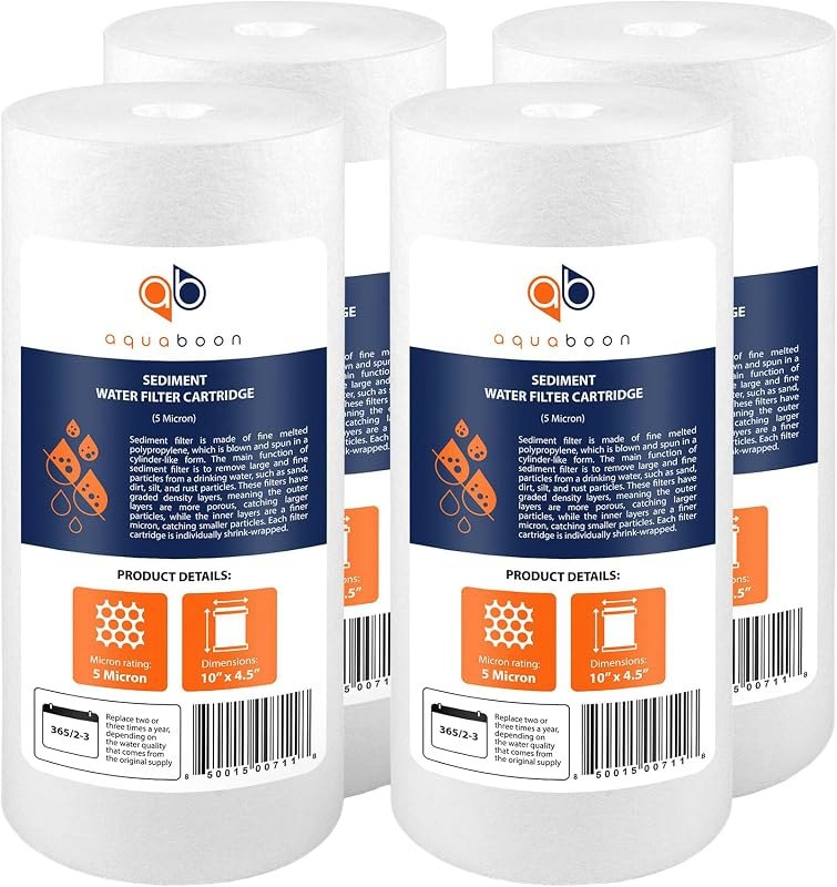 Aquaboon 5 Micron 10 x 4.5 Well Water Sediment Filter Replacement Whole House Water Filter Cartridge Compatible with
