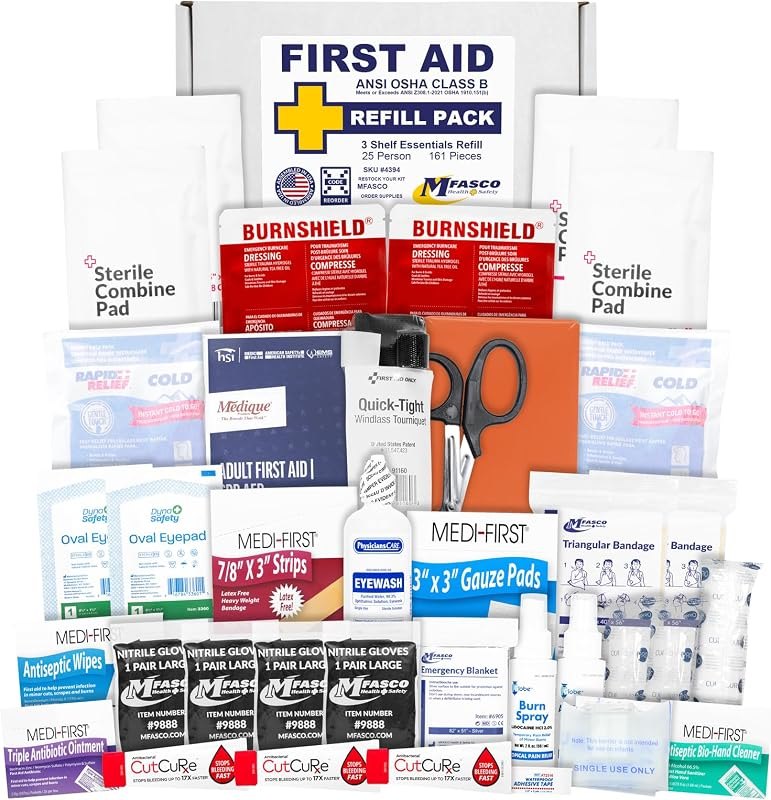 MFASCO First Aid Kit Refill Pack Workplace Supplies ANSI Class B 160 Pieces — first aid kit refill for first aid kit