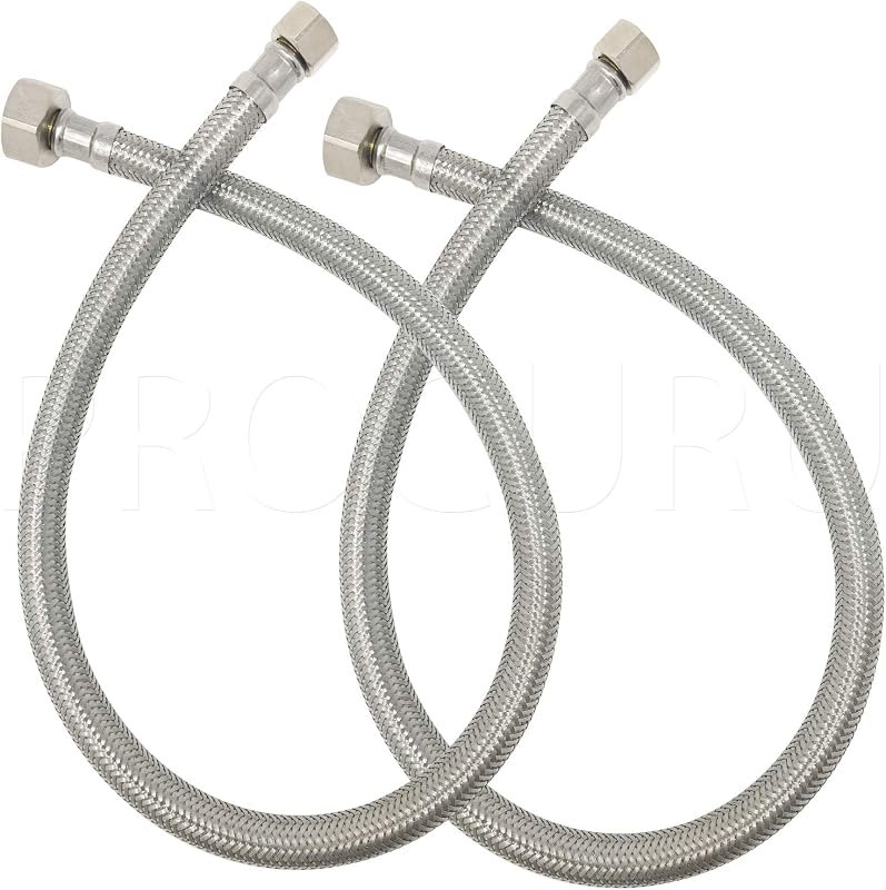 [2-Pack] PROCURU 24-Inch (2Ft) x 3/8" Comp x 1/2" FIP Faucet Hose Connector, Braided Stainless Steel Supply Line