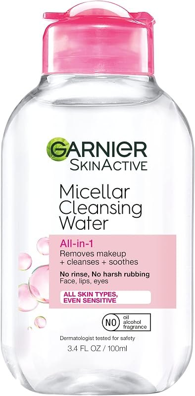 Garnier Micellar Cleansing Water, All-in-1 Makeup Remover and Facial Cleanser, For All Skin Types, 3.4 Fl Oz (100mL)