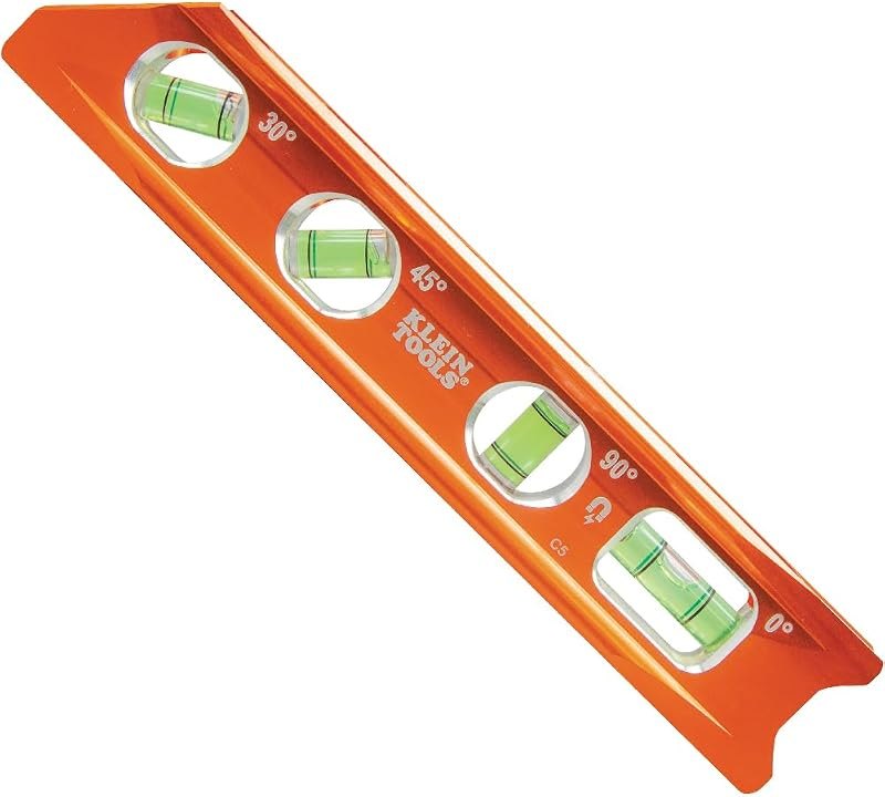 Klein Tools 935RB Torpedo Level, 8-Inch Billet Magnetic Level, 0/30/45/90 Degree Vials, V-Groove, Tapered Nose