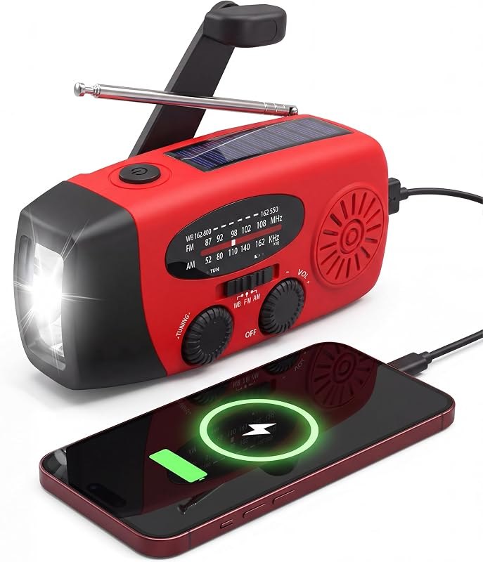 Hand Crank Radio with LED Flashlight,2000mAh NOAA AM FM Emergency Radio — emergency crank radio for emergency crank