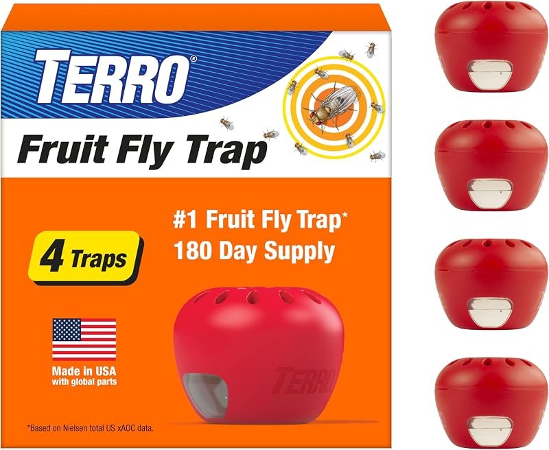 TERRO Fruit Fly Trap 4-Pack, 180 Day Lure Supply, Food-Based Lure — best fruit fly trap for fruit fly trap under 30