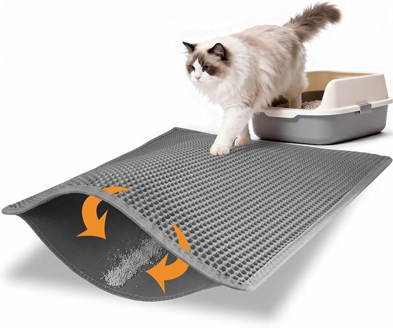 Pieviev Litter Box Mat, Double-Layer Urineproof Design, 30" x 24" Gray — mat for best cat litter box