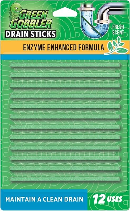 Green Gobbler Drain Cleaner and Deodorizer Sticks with Enzymes - Maintain a Clean Drain, Safe for Pipes and Septic