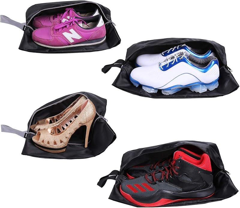 Travel Shoe Bags Set of 4 Waterproof Nylon with Zipper for Men & Women, Black — shoe for best packing cubes best rated
