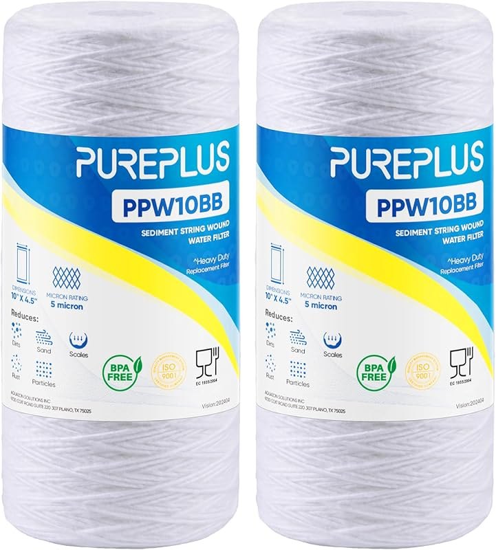 PUREPLUS 5 Micron 10 x 4.5 Whole House Water Filter for Well Water 2 Pack