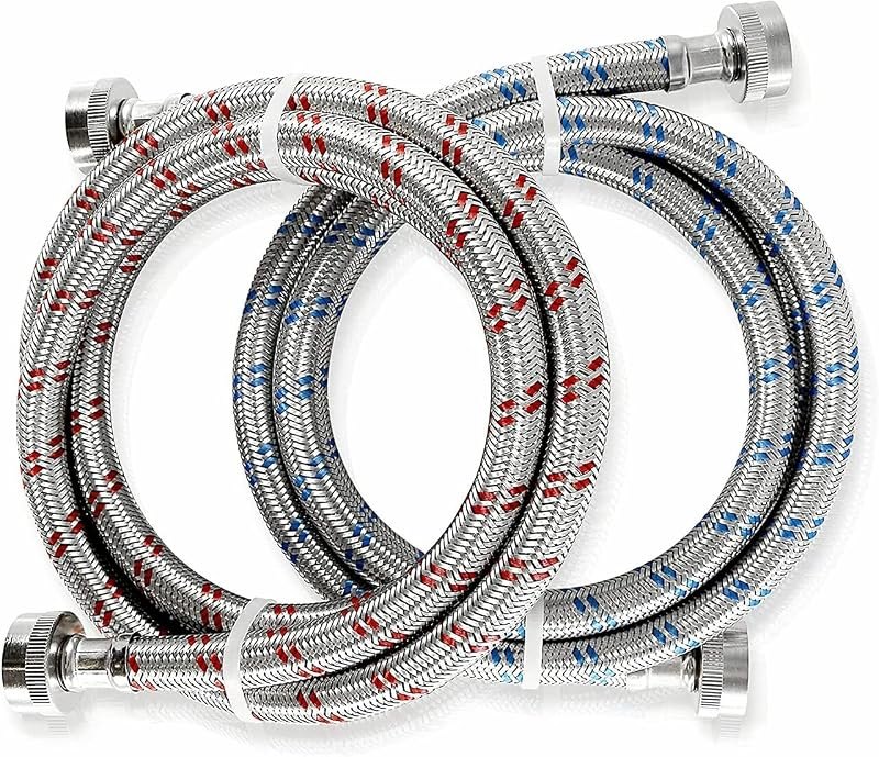 K&J Premium 6ft Washing Machine Hoses Burst Proof 2 Pack - Hot and Cold Water Supply Hoses for Washing Machines