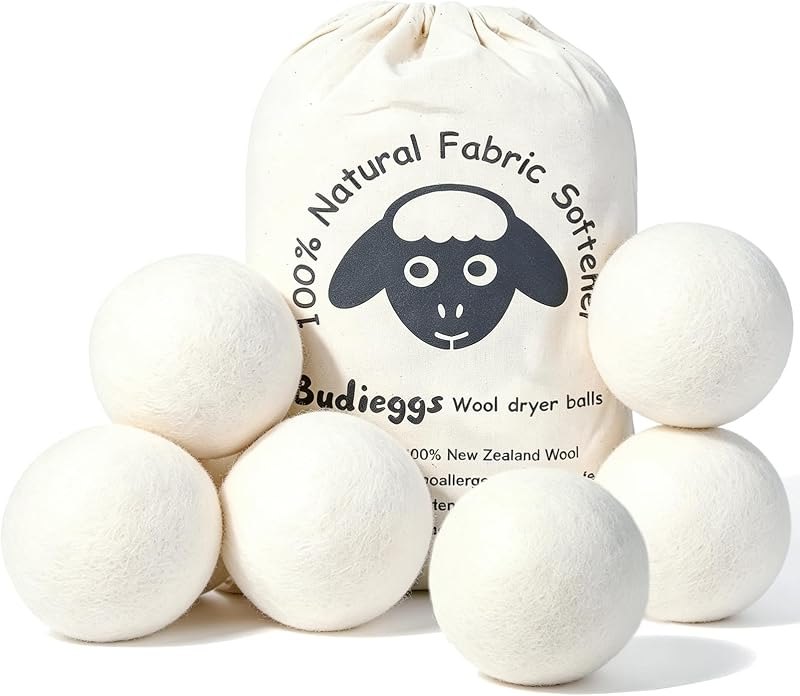 Budieggs Wool Dryer Balls XL 6-Pack, 100% New Zealand Wool Handmade