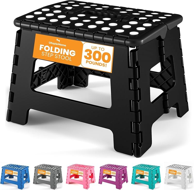 Utopia Home Folding Step Stool 9 Inch, Anti-Slip, Black, 1-Pack — garden stool for garden kneeler
