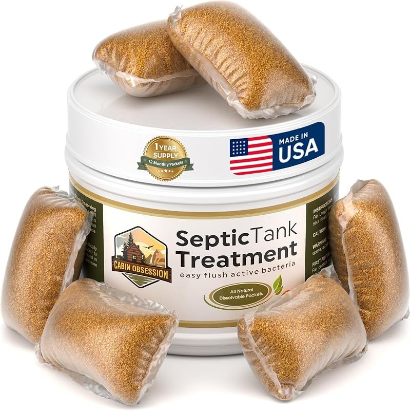 Septic Tank Treatment - 1 Year Supply of Septic Safe Dissolvable Easy Flush Live Bacteria Packets (12 Count) - Best