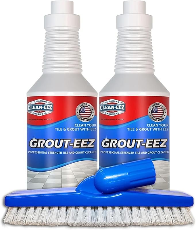 Clean-eez Grout Cleaner 2 Pack with Stand-Up Brush Attachment - Stain Remover Heavy-Duty Scrubber - Bathroom Shower