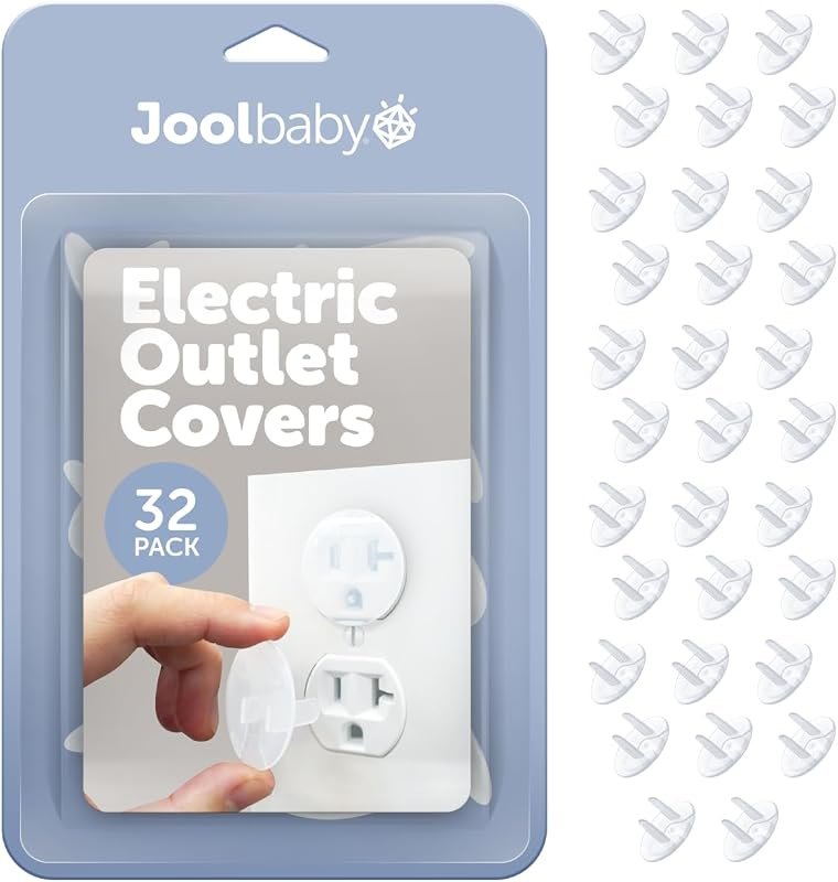 Jool Baby Outlet Covers (32 Pack) for Child Safety - Easy Adult Removal, Plug Protectors for Baby Proofing Electric