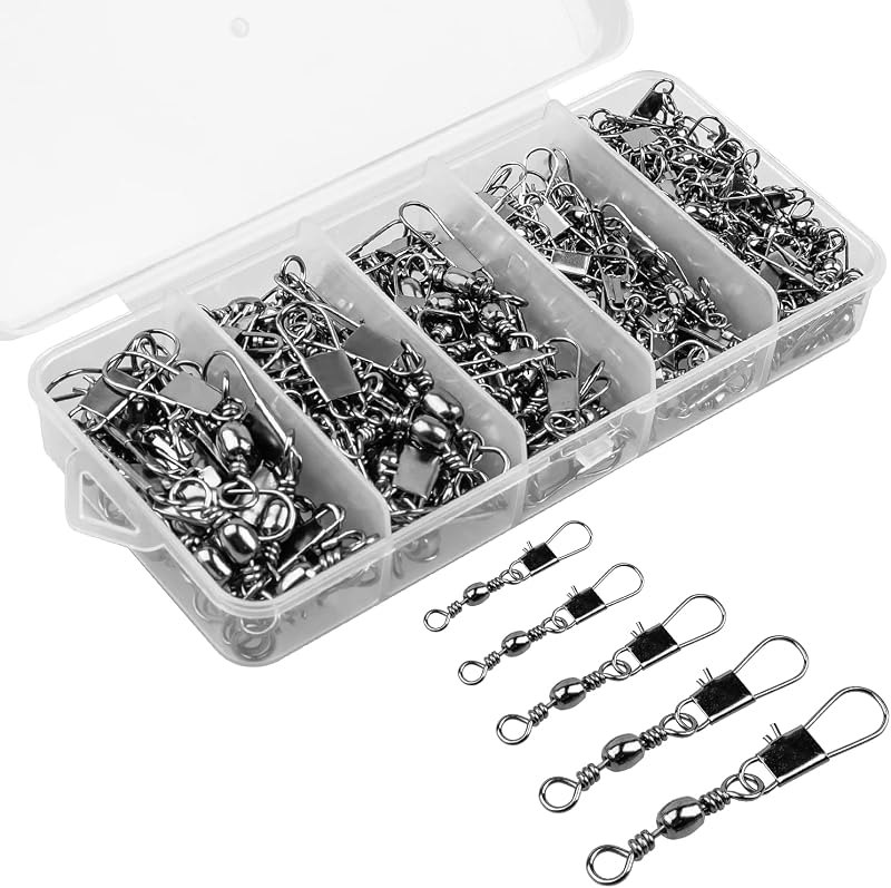 200PCS Fishing Swivels with Coastlock Snap & Ball Bearing, 5 Sizes