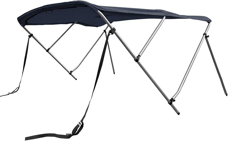 SavvyCraft 3 Bow Bimini Top Cover for Boat 6ft Long, Aluminum Frame with Storage Boot, Rear Support Poles Mounting