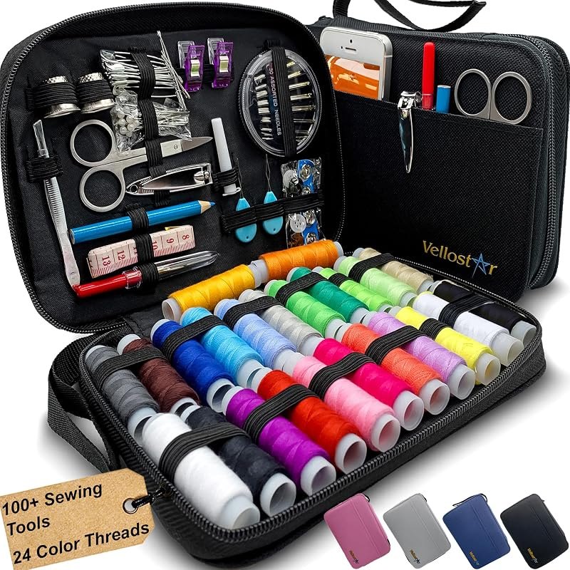 Vellostar Sewing Kit for Adults, 100-Piece Needle and Thread Travel Kit