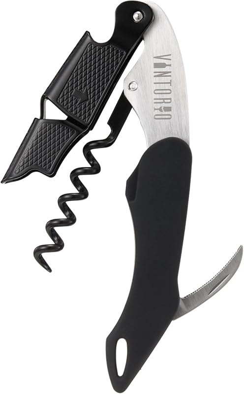 Vintorio Professional Waiters Corkscrew - Wine Key with Ergonomic Rubber Grip, Beer Bottle Opener and Foil Cutter (1