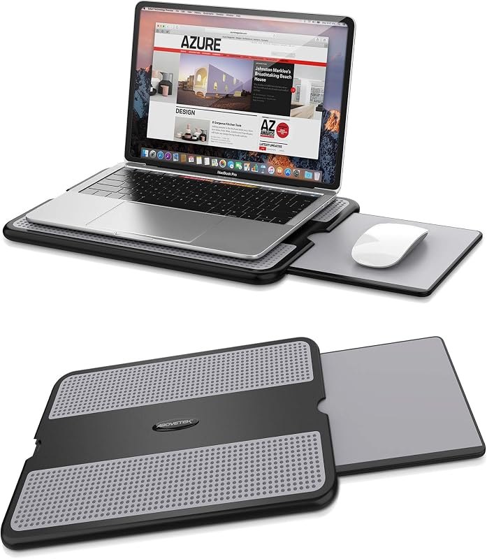 AboveTEK Portable Laptop Lap Desk w/Retractable Left/Right Mouse Pad Tray, Non-Slip Heat Shield Tablet Notebook