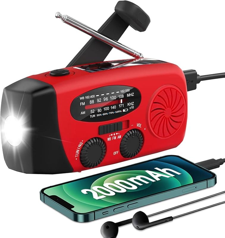Emergency Solar Hand Crank Dynamo NOAA WB AM/FM Radio Hurricane Camping Survive Kit with 3-LED Flashlight 2000mAh