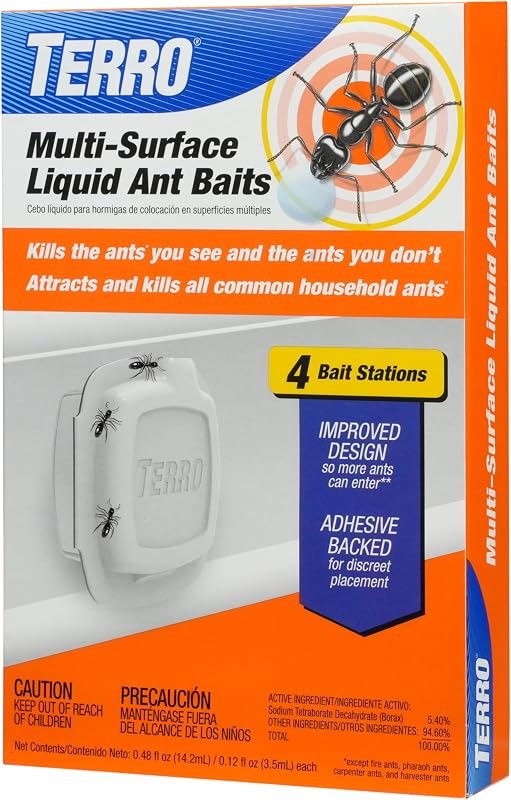 TERRO Multi-Surface Liquid Ant Baits, 4-Pack, Indoor Bait Stations for Home — ant bait stations replacement for ant