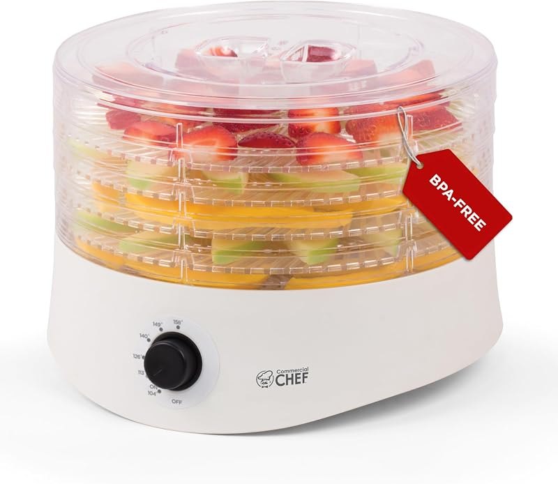 Commercial Chef Food Dehydrator, Five 9.25” BPA-Free Trays, CCD100W6, White — food dehydrator pack for food dehydrator