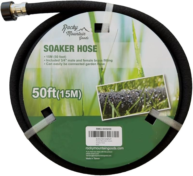 Rocky Mountain Goods Soaker Hose - Heavy duty rubber - Saves 70% water - End cap included for additional hose connect