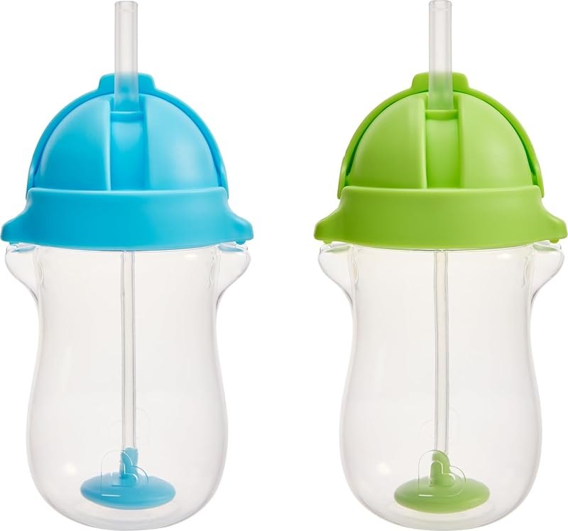 Munchkin Any Angle Weighted Toddler Straw Cups, 10 Ounce, 2 Pack, Blue/Green — Monitors, bottles, and kid gear with