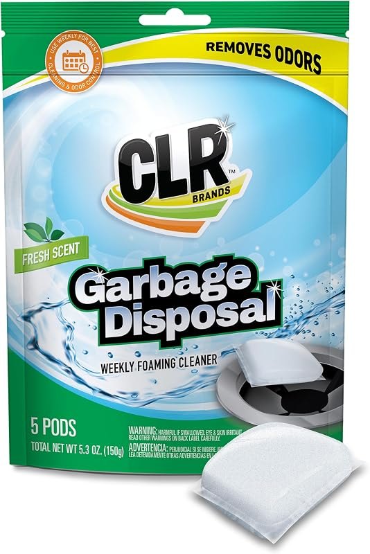 Garbage Disposal Cleaner and Deodorizer Pods, 5 Count, Fresh Scent Weekly Foaming Drain Odor Eliminator - 1 Month