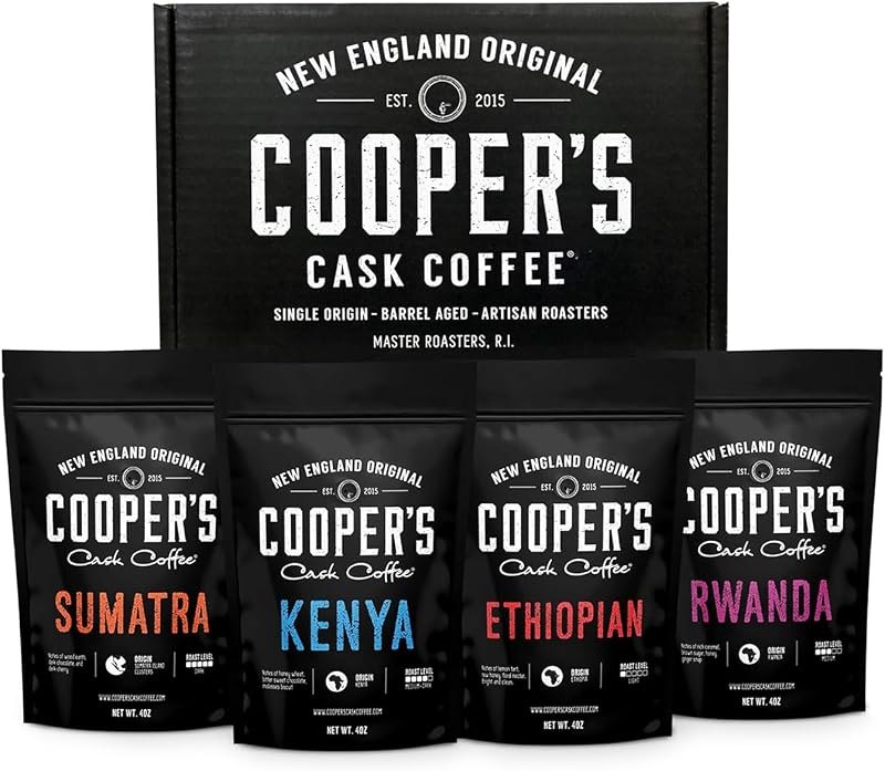 Gourmet Coffee Sampler Gift Box Set, Roasted Coffee Ground, Sumatra Dark, Kenya AA Medium-Dark, Rwanda Medium, Natural
