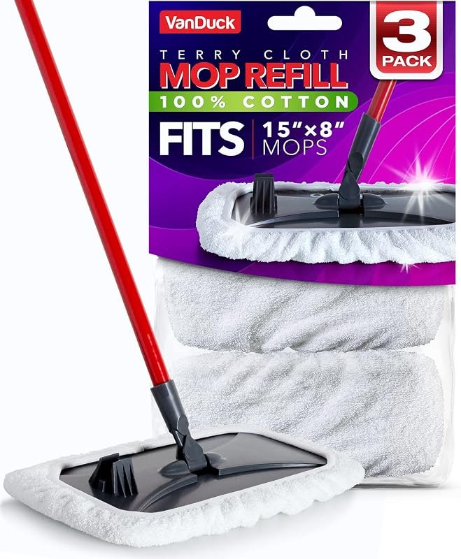 VanDuck 100% Cotton Terry Mop Pads 15x8 Inches, 3-Pack (Mop Not Included) — Cloths, mops, and cleaners that do t for
