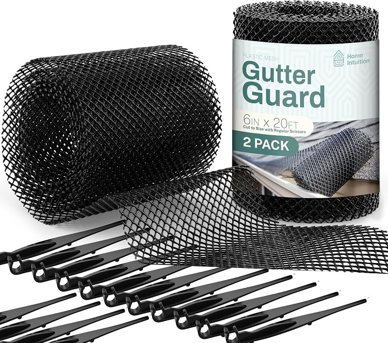 Home Intuition 2-Pack Leader and Gutter Guard from Leaves, Twigs, Branches Plastic Mesh Guards Leaf Protector 6" inch