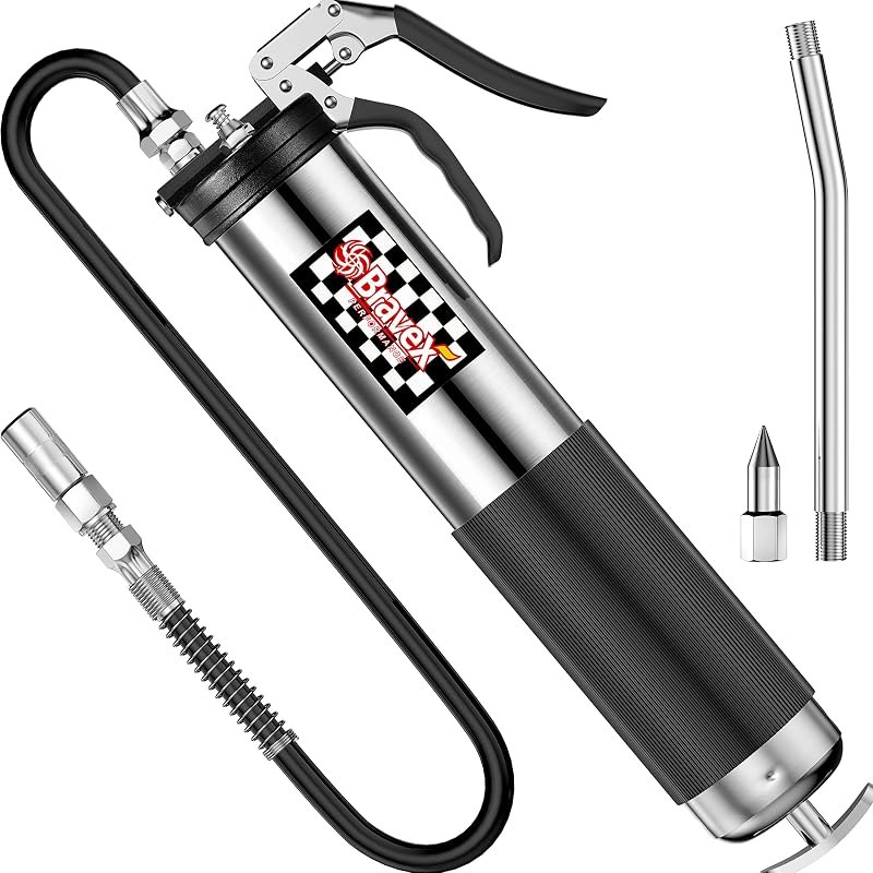 Bravex Heavy Duty Professional Pistol Grip Grease Gun 6000 PSI - 18 inch Flex Hose … — best-grease-gun for grease gun