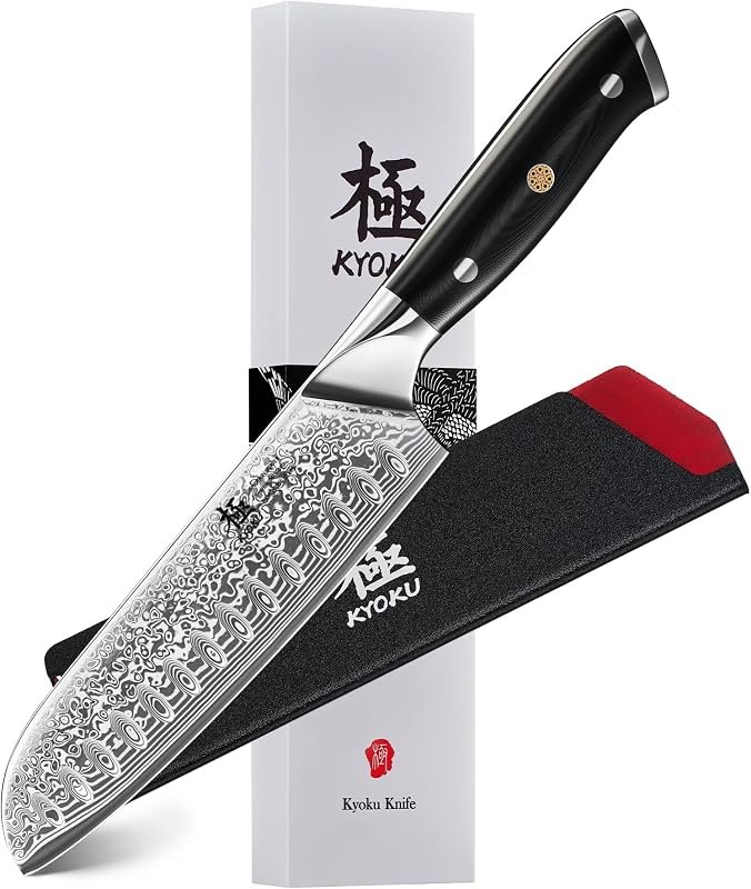 KYOKU Santoku Knife - 7" - Shogun Series - Japanese VG10 Steel Core Forged Damascus Blade - with Sheath & Case —