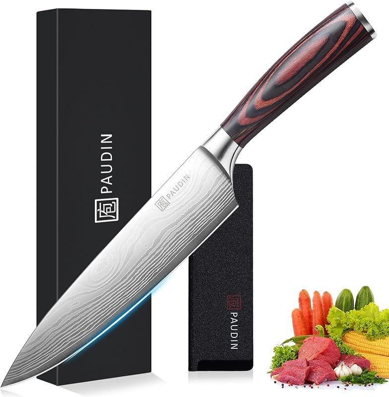 PAUDIN Chef Knife, 8 Inch High Carbon Stainless Steel Sharp Kitchen Knife with Ergonomic Handle, Gift Box for Family &