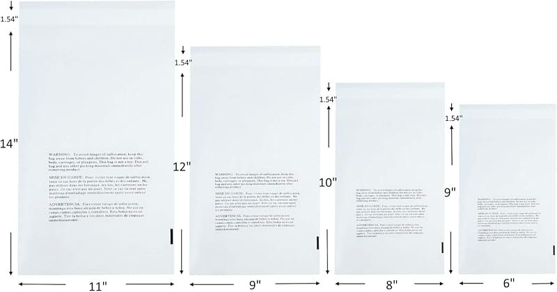 Wowfit 400 CT 4-Size FBA Poly Bags, Suffocation Warning, Permanent Adhesive — poly-stock-tank-pack for poly stock tank