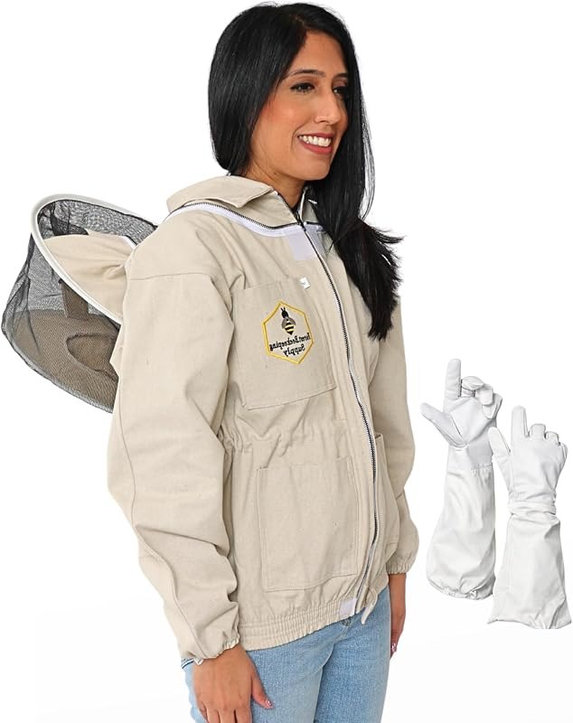 Natural Canvas Bee Jacket with Round Veil Hood & Gloves — Hive tools and suits that zip. repla for hive tools suits zip