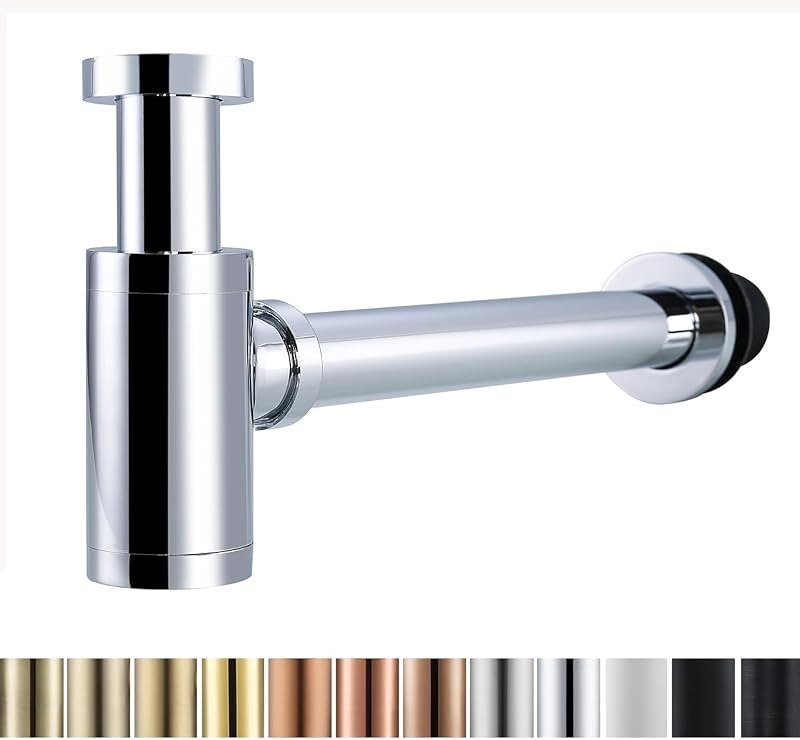 RANDOM Brass Contemporary Round Bottle P Trap 1 1/4,Basin Sink Waste Drain P Trap Kit (Chrome)