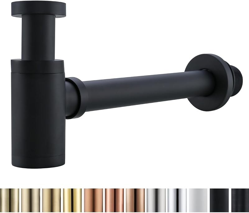 RANDOM Brass Contemporary Round Bottle P Trap 1 1/4,Basin Sink Waste Drain P Trap Kit (Matte Black) — p trap kit