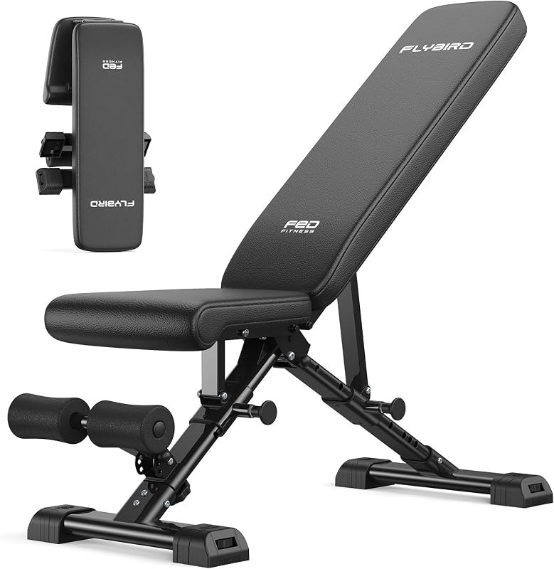 FLYBIRD WB5 Weight Bench, ASTM-Certified 800LBS Adjustable Weight Bench Workout Bench Foldable for Home Gym, 90° to