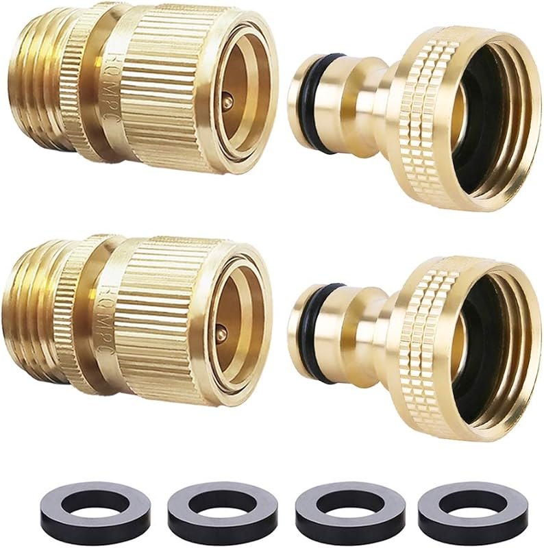 HQMPC Garden Hose Quick Connect Solid Brass Quick Connector Garden Hose Fitting Water Hose Connectors 3/4 inch GHT