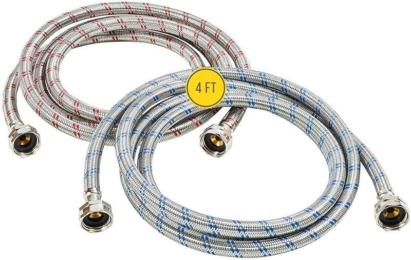 Washing Machine Hoses (4FT) - OCT Connect for Easy & Secure Tightening - Universal Fit to All Wash Machines - (2 Pack)